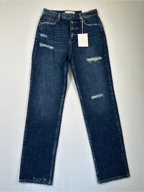 Kancan High Rise Boyfriend Jeans Distressed Dark Wash Size 27 NWT